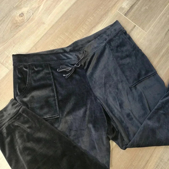 Women velour black casual yoga travel gym joggers - Picture 11 of 12